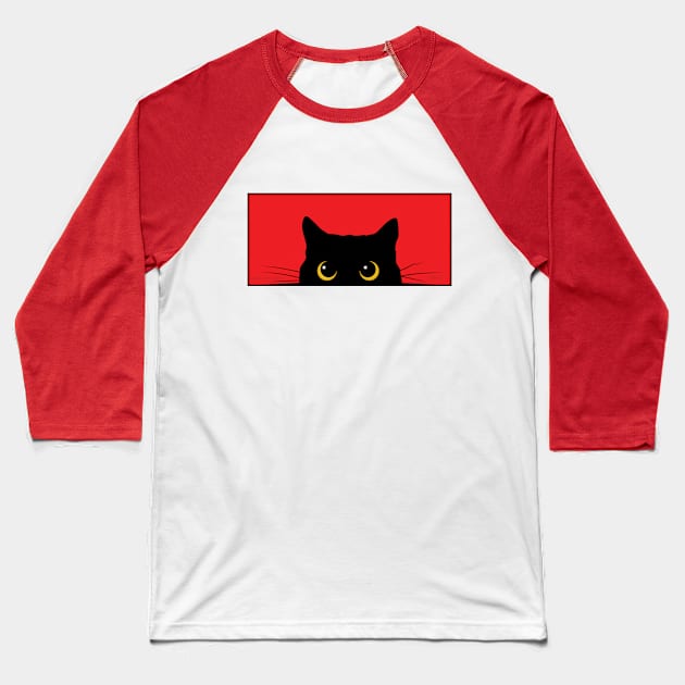 Peek-a-Boo Kitty (Red) Baseball T-Shirt by i4ni Studio